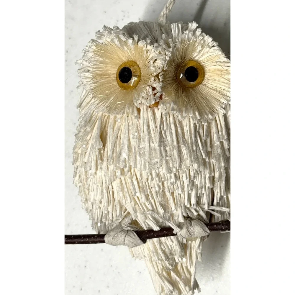 Vintage White Owl on Perch Christmas Ornament 5.5